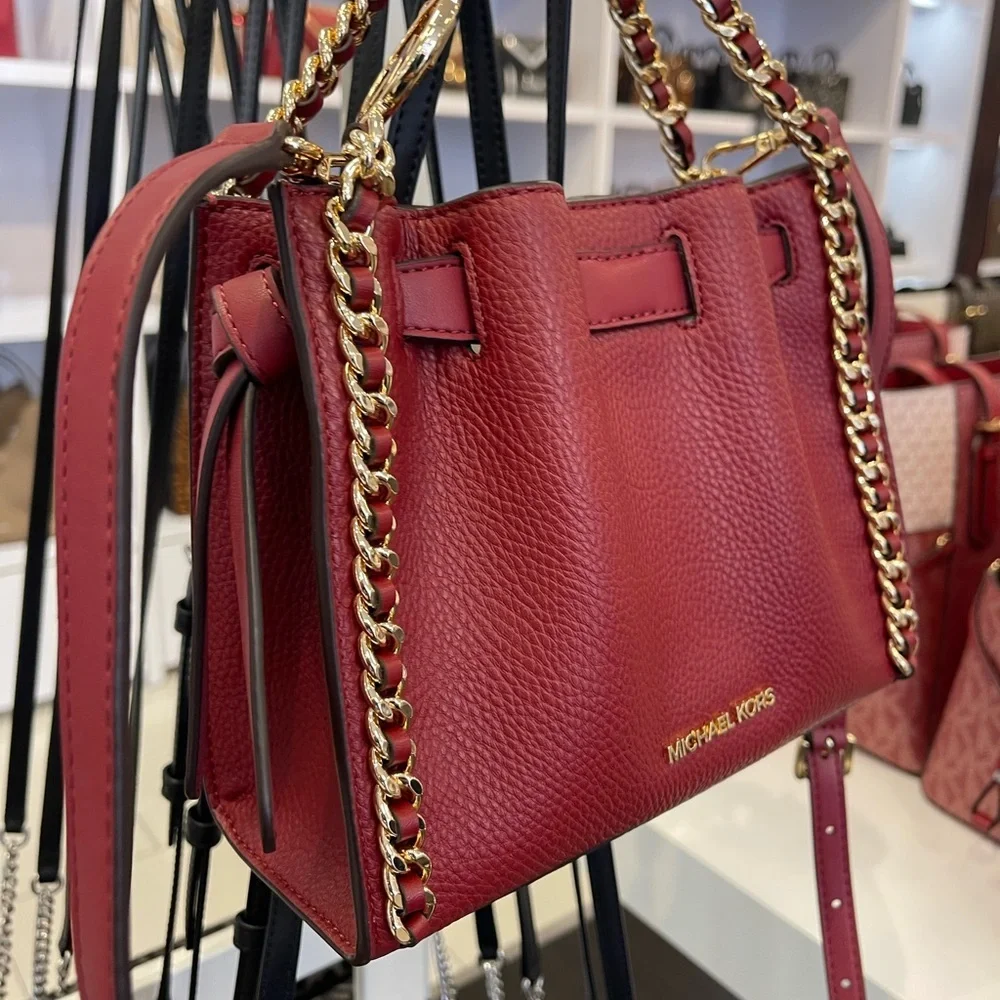 MICHAEL KORS Mina Small Chain Crossbody XBody Bag Belt Chain Inlay  Cherry  NWT